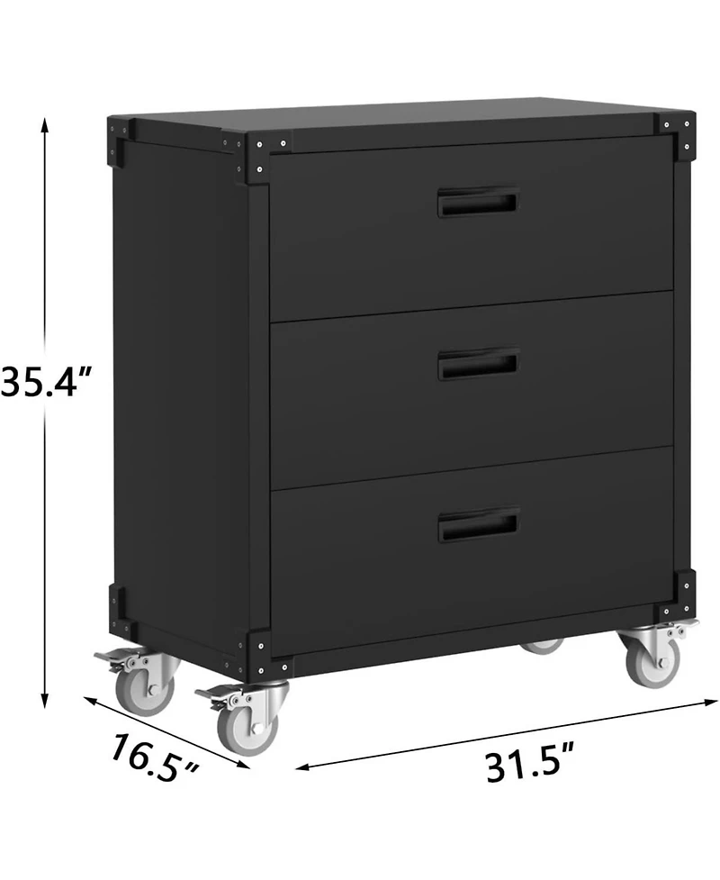 gaomon 3 Drawers Metal Tool Cabinet with Wheels, Black Garage Storage Cabinets, Easy Assembly Rolling Tool Chest for Home, Warehouse