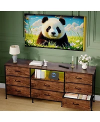gaomon Tv Stand Dresser for 45-65 Inch Tv, Entertainment Center with Led Lights, 8 Fabric Drawers, Metal Frame Storage Cabinet