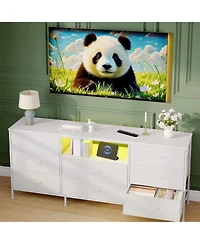 gaomon Tv Stand Dresser for 45-65 Inch Tv, Entertainment Center with Led Lights, 8 Fabric Drawers, Metal Frame Storage Cabinet