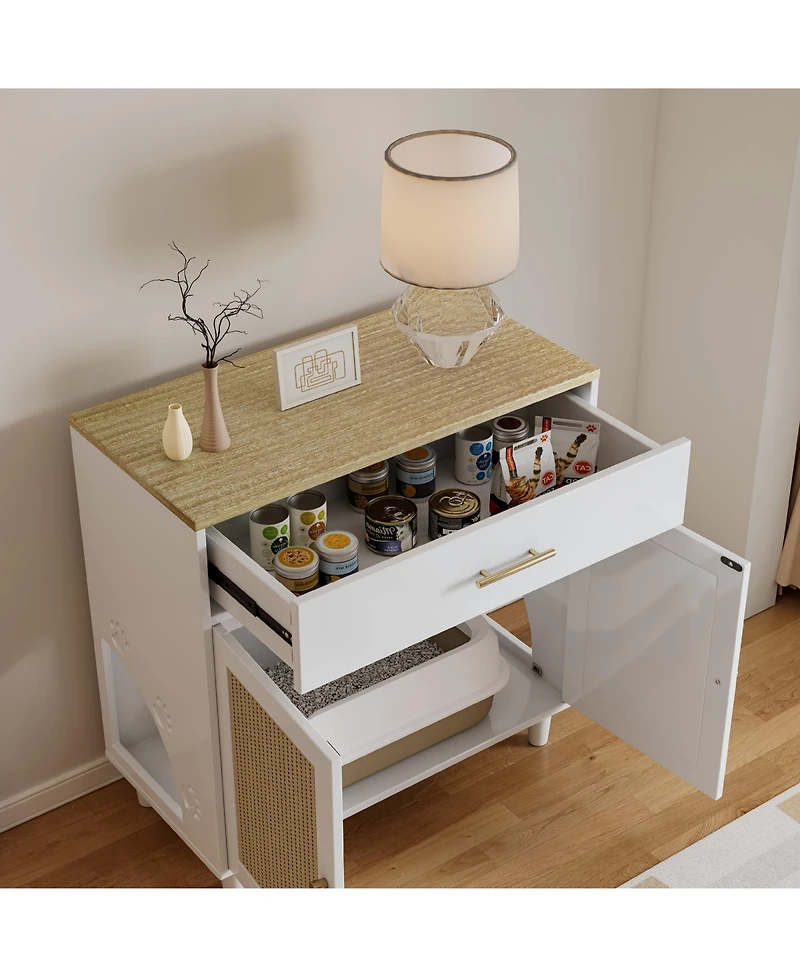 Clihome Wooden Pet House Sideboard, Farmhouse Buffet Cabinet with Storage, White