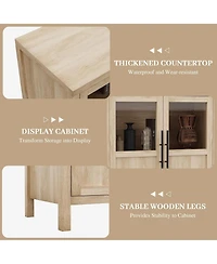 gaomon 55 Inch Sideboard Buffet Cabinet with Four Glass Doors Large Modern Farmhouse Storage for Kitchen Dining and Living Room Natural