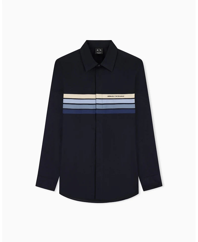 A|X Armani Exchange Men's 4 Stripes Long Sleeve Poplin Button Down Shirt