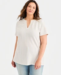 Style & Co Plus Short-Sleeve Split-Neck Knit Top, Macy's Exclusive