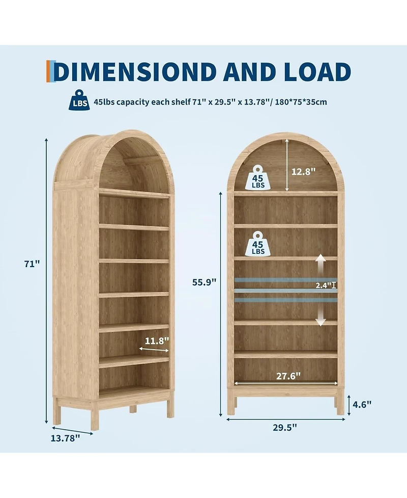 gaomon 71" Tall Modern Arched 7-Tier Wooden Shoe Cabinet with Adjustable Shelves