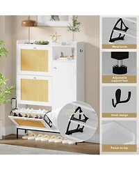 gaomon Narrow Rattan Shoe Cabinet with 3 Flip Drawers and Adjustable Shelves