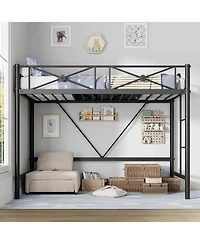gaomon Metal Loft Bed, Heavy-Duty Steel Frame with Safety Guardrails, Space-Saving Design for Kids Bedroom or Dorm