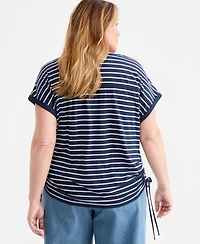 Style & Co Plus Striped Ruched-Tie V-Neck Top, Macy's Exclusive
