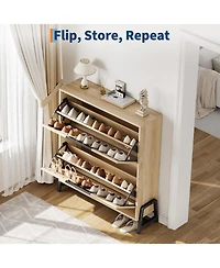 gaomon Oak Freestanding Narrow Shoe Cabinet