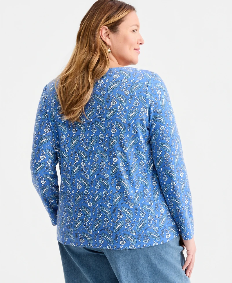 Style & Co Plus Summer Batik Scoop-Neck Top, Macy's Exclusive