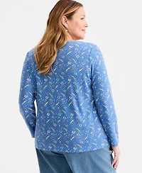Style & Co Plus Summer Batik Scoop-Neck Top, Macy's Exclusive