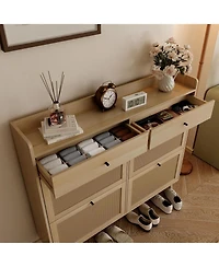 gaomon Rattan Shoe Cabinet Storage for Entryway, Shoe Organizer Cabinet with 4 Flip Drawers and 2 Slide Drawers, Hidden Shoe Storage Free Standing
