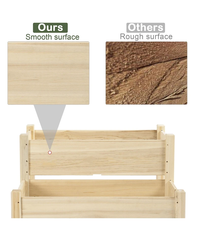 2-Tier Raised Garden Bed Wood Planter Stand Plant Grow Box 34"x34"x28"
