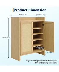 gaomon Freestanding Wooden Rattan Shoe Cabinet with Adjustable Shelves, Light Wood