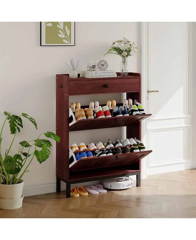 gaomon Modern Shoe Cabinet with 2 Flip Drawers, Top Drawer and Square Handles
