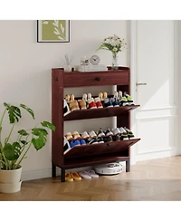gaomon Modern Shoe Cabinet with 2 Flip Drawers, Top Drawer and Square Handles