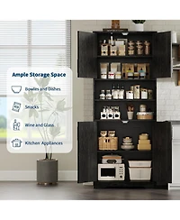 gaomon 67" Tall Kitchen Pantry Cabinet,Farmhouse Cabinet and Coffee Bar with 4 Doors, 1 Drawer, Adjustable Shelf, Microwave St