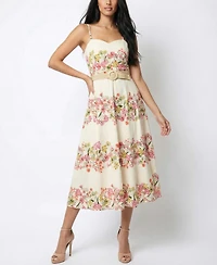 Taylor Women's Floral Sweetheart Neck Midi Dress