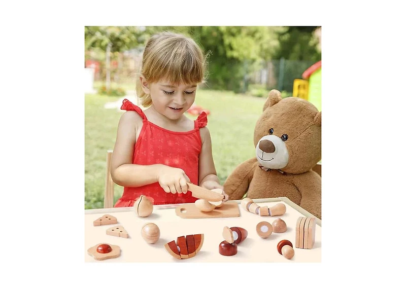 Tiny Land Play Kitchen Accessories – Play Food for Play Kitchen: Wooden Cut and Play Food Toys