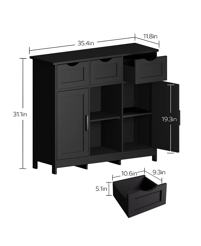 Clihome Storage Cabinets, Wooden Floor Cabinet, with Drawers and Shelves Accent