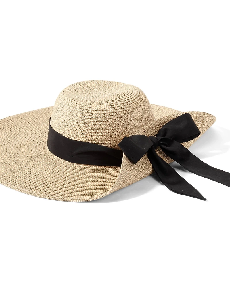 Lands' End Facesaver Wide Brim Straw Hat with Scarf