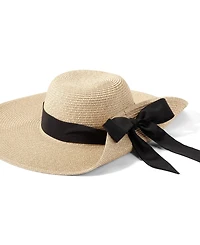 Lands' End Facesaver Wide Brim Straw Hat with Scarf