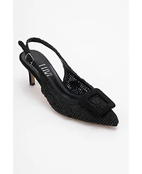 Prologue Shoes Women's Ensley Knitted Buckled Pointed Toe Pump