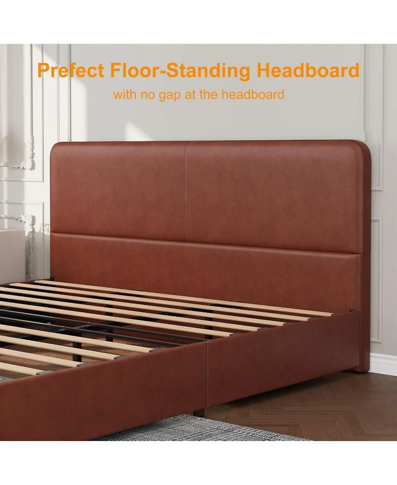 gaomon King Upholstered Platform Bed Frame with Headboard & Storage Drawers, Wood Slats Support, Noise Free