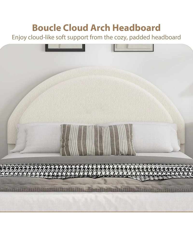 gaomon Boucle Bed Frame with 2 Drawers Upholstered Platform Round Headboard Wood Slats No Box Spring