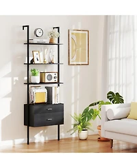 Slickblue 6-Tier Ladder Bookcase with 2 Drawers and Metal Frame