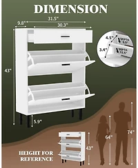gaomon Narrow Freestanding Wooden Shoe Cabinet with 3 Drawers and Adjustable Shelves