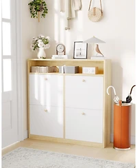 gaomon Modern Shoe Storage Cabinet with 4 Flip Drawers and Wooden Handles