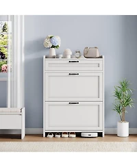 gaomon Shoe Cabinet with 2 Flip Drawers & 1 Top Drawer, Wooden Organizer Adjustable Shelf, Freestanding Storage Cabinets