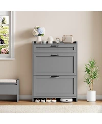 gaomon Shoe Cabinet with 2 Flip Drawers & 1 Top Drawer, Wooden Organizer Adjustable Shelf, Freestanding Storage Cabinets