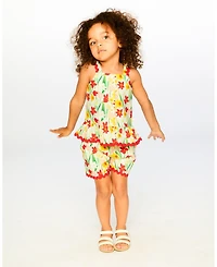 Deux par Deux Little Girls Viscose Shorts Daffodil Print