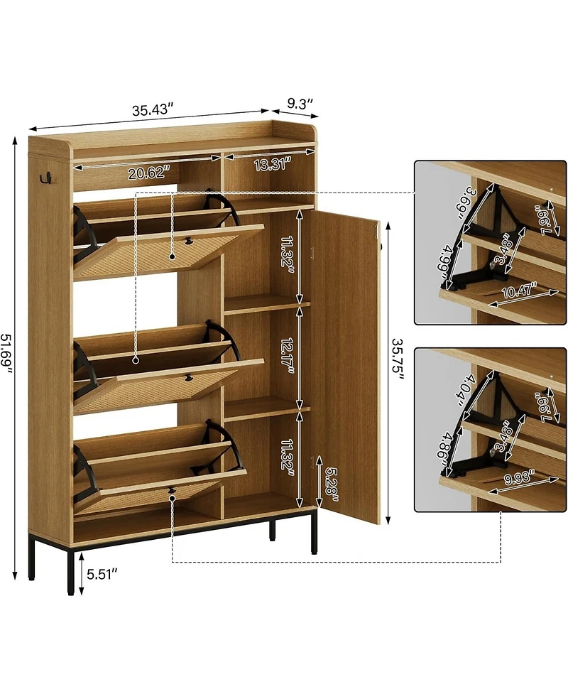 gaomon Natural Rattan Narrow Entryway Shoe Cabinet