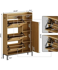gaomon Natural Rattan Narrow Entryway Shoe Cabinet