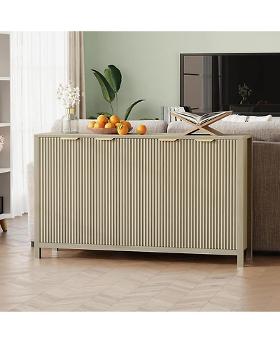 gaomon 55" Fluted Buffet Cabinet with Storage, Modern 4-Door Accent Sideboard with Adjustable Shelf