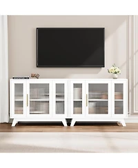 gaomon 36 Inch Small Buffet Storage Cabinet with Adjustable Shelf and Fluted Glass Door Mid-Century Modern Design