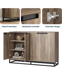 gaomon 55 Inch Buffet Storage Cabinet with Four Doors Adjustable Shelves and Metal Handles Modern Farmhouse Style