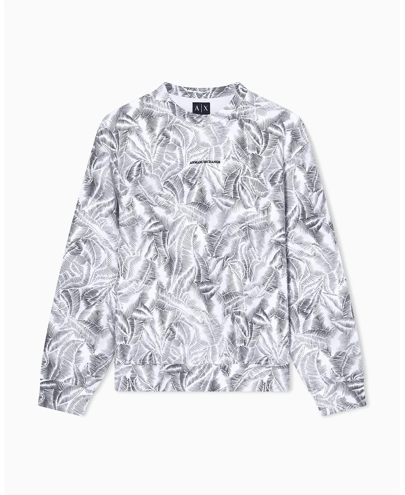 A|X Armani Exchange Men's Ibiza X Leaf Print Crewneck Sweatshirt