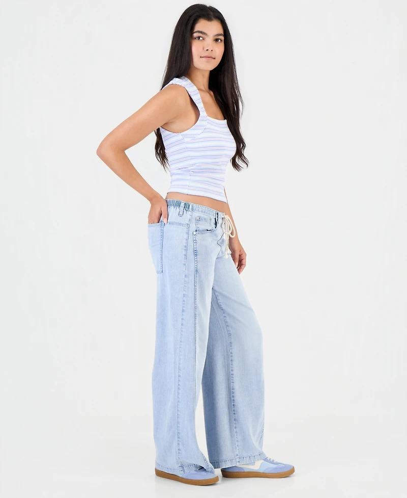 Celebrity Pink Juniors' Light-Weight Wide-Leg Drawstring Jeans