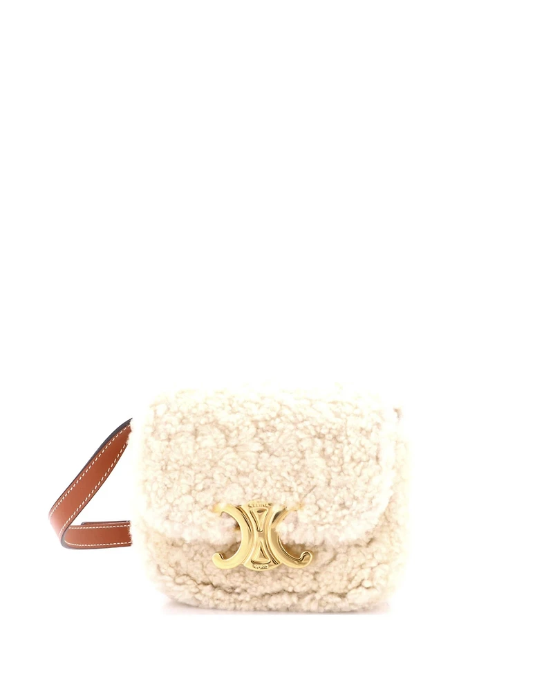 Pre-Owned Celine Mini Triomphe Shoulder Bag Shearling