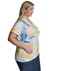 Dkny Plus V-Neck Short-Sleeve Wrap Top