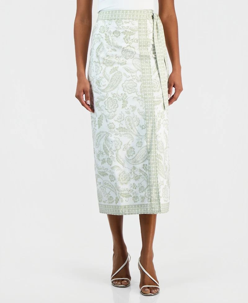 Vince Camuto Women's Paisley-Print Faux-Wrap Midi Skirt