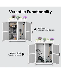 gaomon Outdoor wooden potting bench with metal worktop, waterproof storage cabinet, adjustable shelves, and double doors—ideal for gardening ta