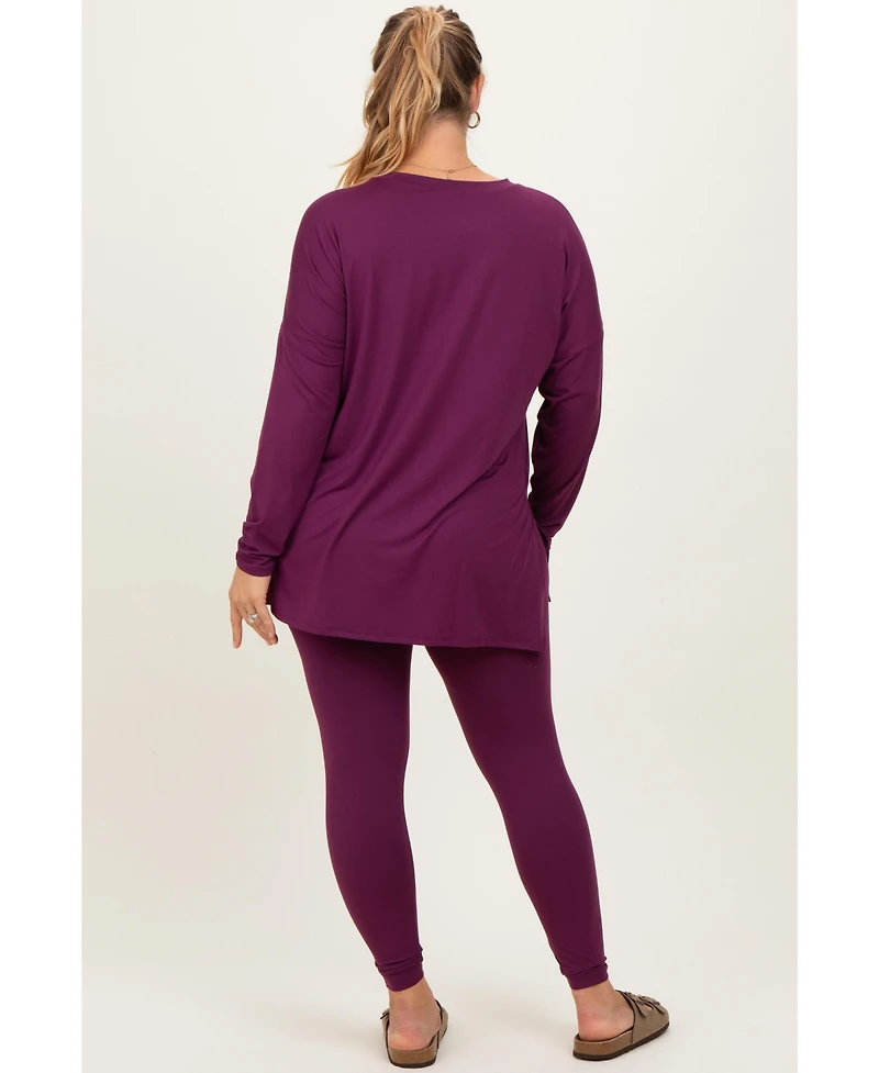 Pinkblush Plus Size Plum Brushed Knit Oversized Top and Legging Set