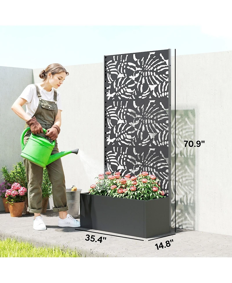 Outsunny Metal Planter Box with Trellis, 71" Tall Privacy Planter