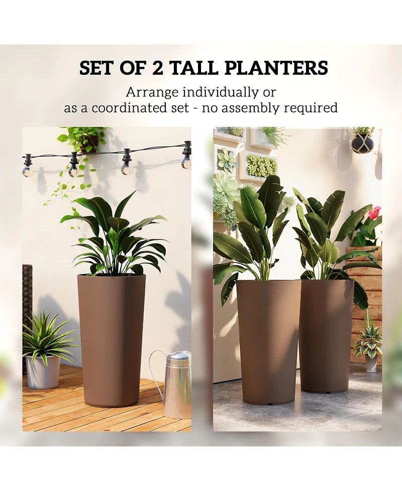 Outsunny 29 Inch Tall Planters, Set of 2 Plastic Flower Pots,