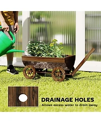 Outsunny Wooden Wagon Planter Box, Mobile Garden Planter with 4 Wheels