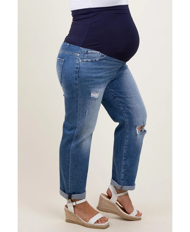 Pinkblush Plus Size Rolled Hem Distressed Straight Leg Jeans